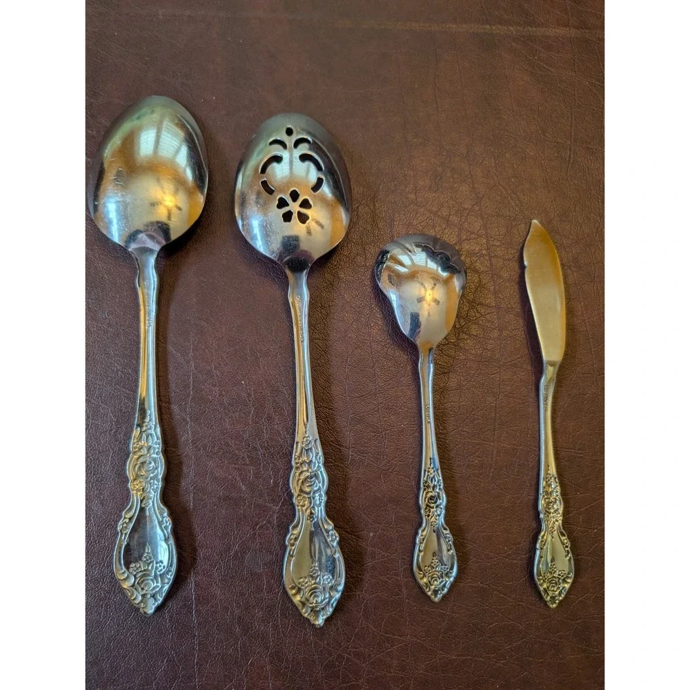 Oneida Wordsworth Stainless Serving 4pc Slotted Spoon Sugar Shell Butter Knife
